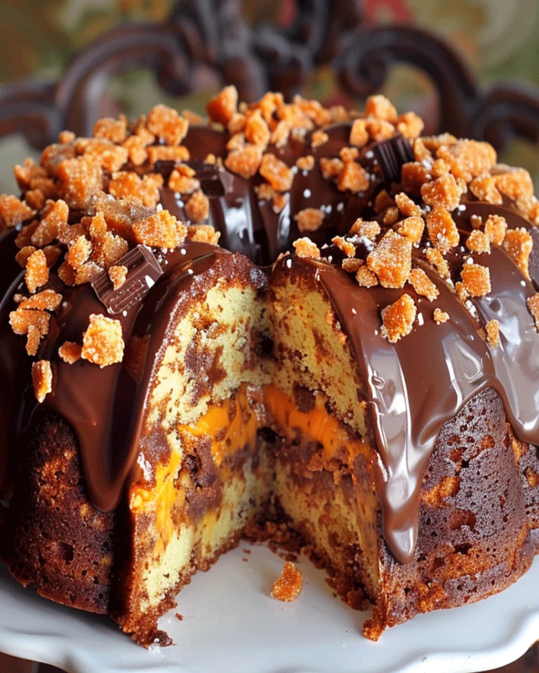 Dekadenter Butterfinger Bundt Kuchen mit Schokoladensoße