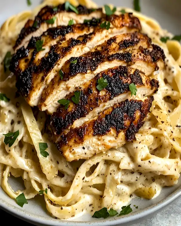 Cremiges Blackened Chicken Alfredo mit Cajun-Flair