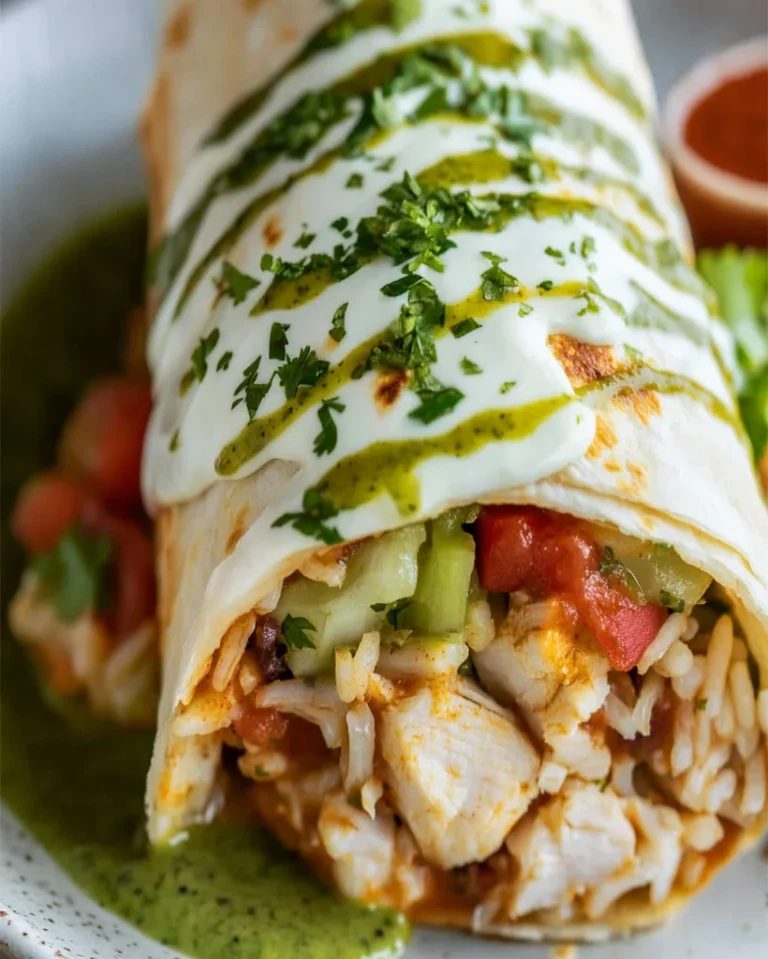 Hühnchen-Burrito mit roter und grüner Soße