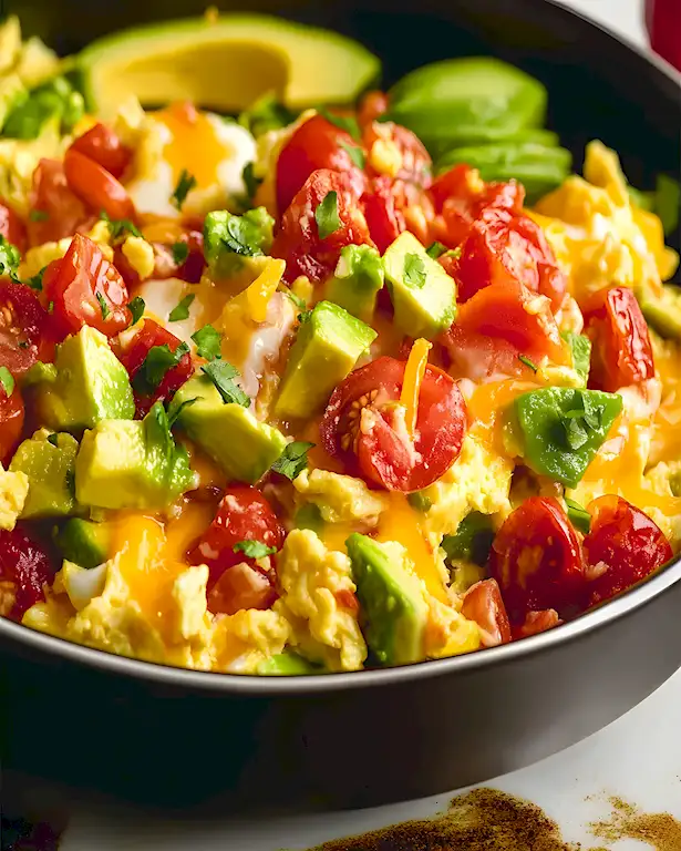 Kalifornisches Rührei mit Avocado und Tomaten