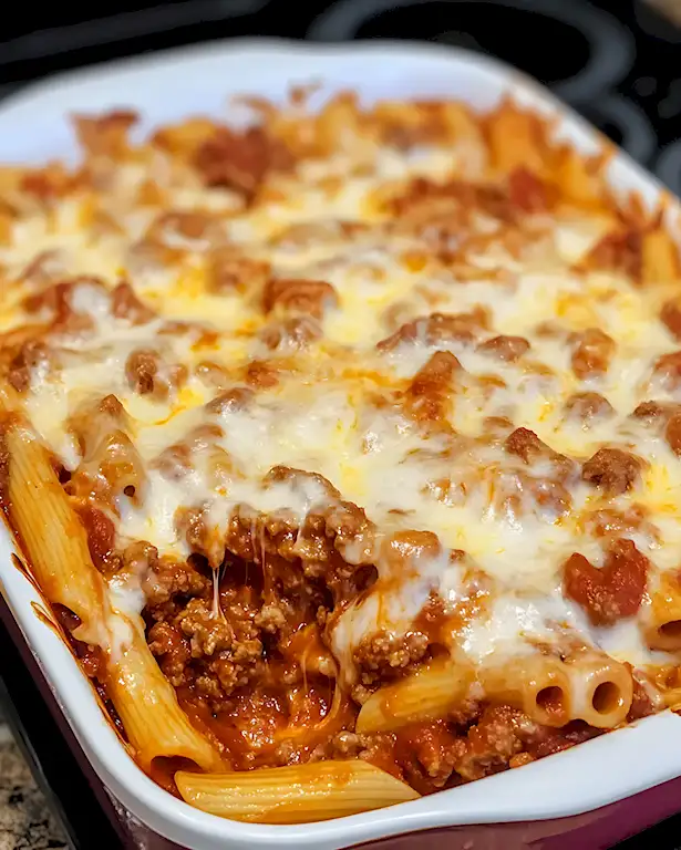 Überbackene Mostaccioli mit Hackfleisch und Käse