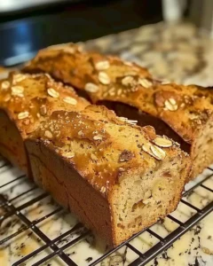 Saftiges Apfelkuchenbrot mit Äpfeln und Zimt auf einem Holztisch.