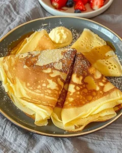 Leckere Crepes auf einem Teller, zubereitet nach unserem Crepe Rezept.