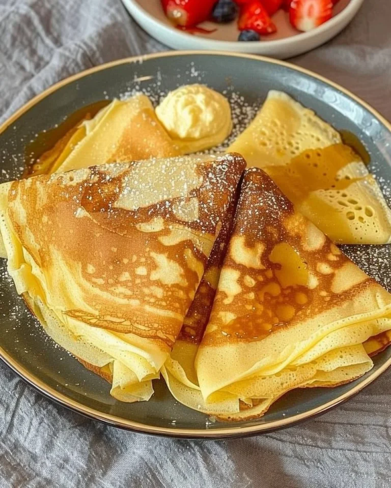 Leckere Crepes auf einem Teller, zubereitet nach unserem Crepe Rezept.