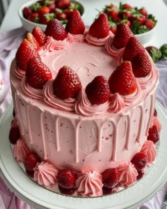 Erdbeer-Buttercreme-Kuchen mit frischen Erdbeeren und cremiger Buttercreme