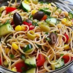 Erfrischender California Spaghetti-Salat mit buntem Gemüse und Dressing