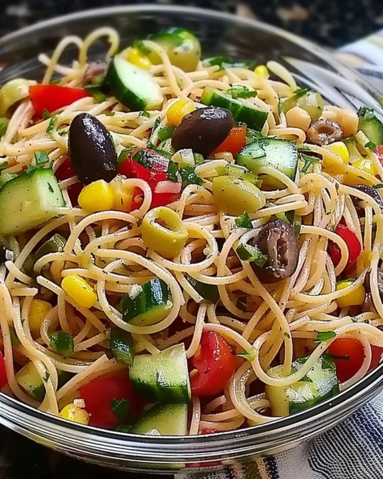 Erfrischender California Spaghetti-Salat mit buntem Gemüse und Dressing