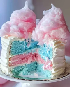 Fluffiger Zuckerwatte-Kuchen auf einem schön dekorierten Tortenteller