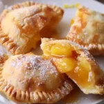 Frittierte Apfelpasteten auf einem Teller, golden und knusprig.