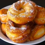 Frittierte Windringe Brioche auf einem Teller, frisch zubereitet.