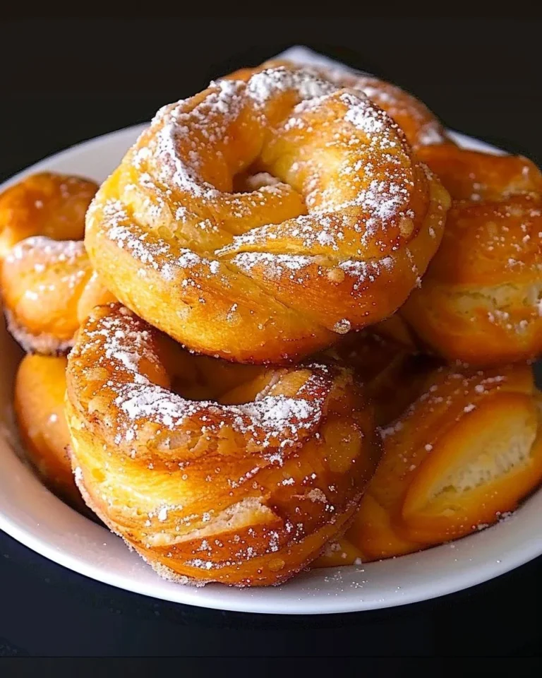 Frittierte Windringe Brioche auf einem Teller, frisch zubereitet.
