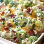 Blumenkohl-Hühnchen-Auflauf frisch aus dem Ofen, serviert in einer Auflaufform