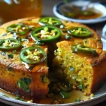 Jalapeño-Maisbrot mit Limettenhonigglasur auf einem Holzbrett