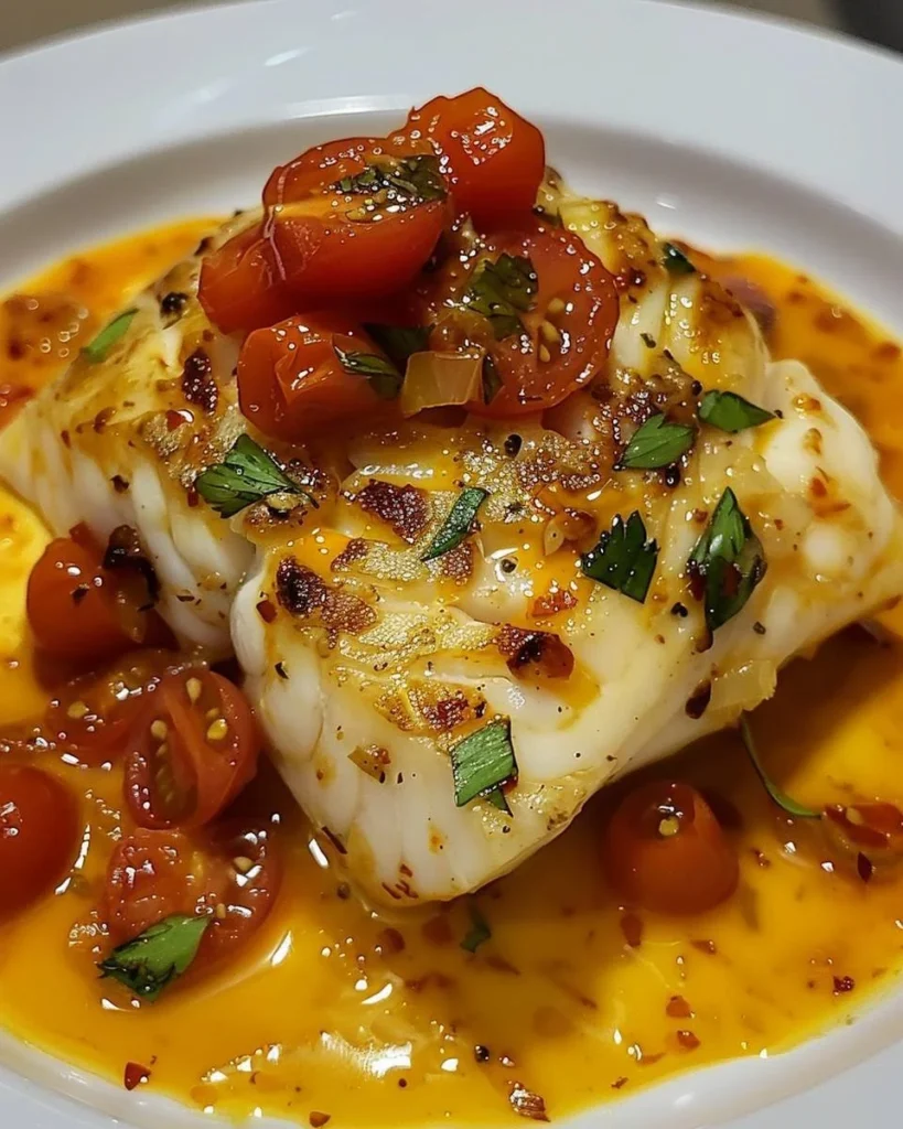 Kabeljau in einer Zitronen-Butter-Tomaten-Sauce
