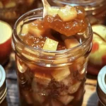 Karamell-Apfel-Marmelade im Glas mit frischen Äpfeln und Karamell