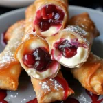 Kirschtorte Käsekuchen in Frühlingsrollen serviert