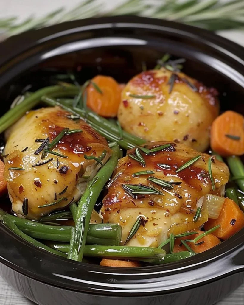 Langsam gekochtes Honig-Knoblauch-Hühnchen mit Gemüse