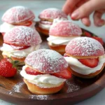 Leckere Erdbeerbomben auf einem Teller mit frischen Erdbeeren.