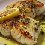 Gebackener Kabeljau mit Limonen, serviert auf einem Teller