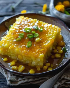 Maispudding mit Honig-Limetten-Glasur, serviert in einer Schüssel