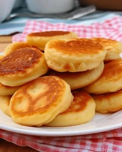 Leckere Mini-Pfannkuchen auf einem Teller serviert