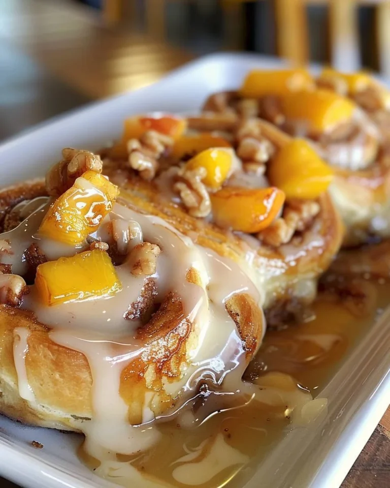 Pfirsich-Cobbler-Zimtschnecken Rezept mit frischen Pfirsichen und Zimt