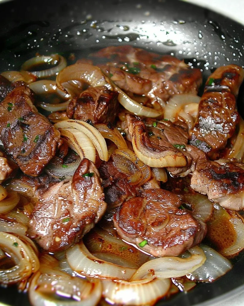 Rinderleber und Zwiebeln mit Weißwein