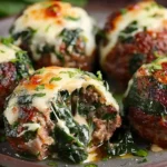 Spinat-Knoblauch-Fleischbällchen mit geschmolzenem Mozzarella gefüllt