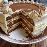 Tiramisu Kuchen mit Schichten von Mascarpone und Espresso