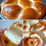 Saftiges, weiches Honigbrot auf einem Holzbrett mit Honig und Nüssen