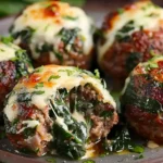 Spinat Knoblauch Hackbällchen mit Mozzarella Füllung