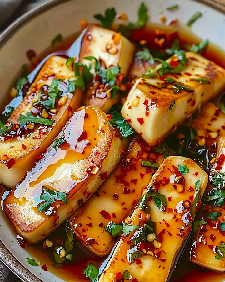 Das Geheimnis für Halloumi mit Chiliöl-Honigglasur
