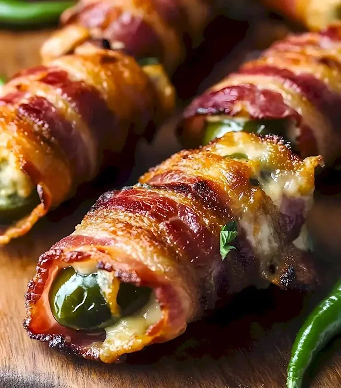 Bacon-wrapped jalapeño poppers auf einem Teller serviert