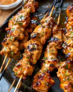 Bang Bang Hähnchen-Spieße auf einem Grill serviert