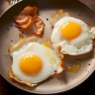 Baste Eier auf einem Teller mit frischen Kräutern und Gewürzen