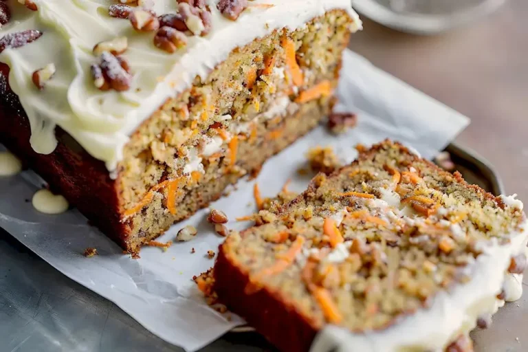 Saftiger Karottenkuchen mit Frischkäse-Frosting auf einem Teller