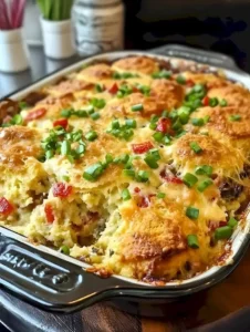 Biscuit Frühstücksauflauf mit Früchten und einer cremeartigen Füllung