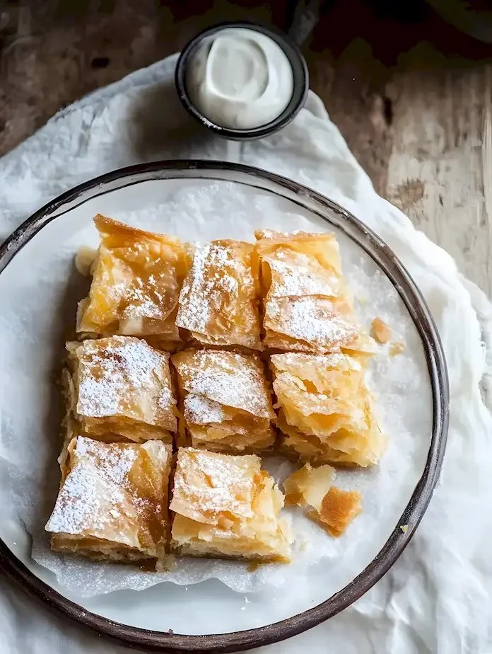 Leckere Bougatsa mit cremiger Füllung auf einem Teller