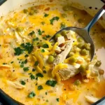 Delikates weißes Hähnchen-Chili auf einem Teller serviert