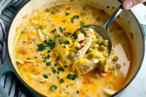 Delikates weißes Hähnchen-Chili auf einem Teller serviert