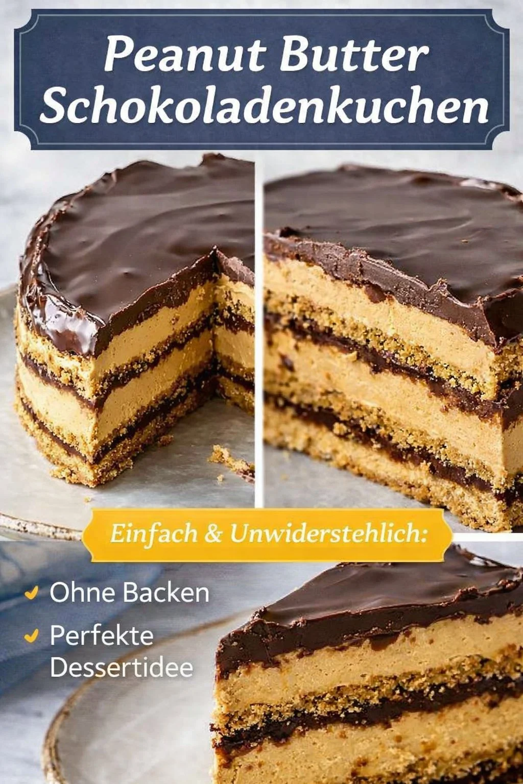 Das cremige Erdnussbutter Schoko Traum-Dessert ohne Backen! - Du hast Lust auf ein verführerisches Dessert? Probiere mein Erdnussbutter Schoko Traum-Dessert! Es ist unglaublich cremig und ganz einfach ohne Ofen zuzubereiten. Folge meinem Rezept und genieße die himmlische Kombination aus Erdnussbutter und Schokolade. Perfekt für Naschkatzen und im Handumdrehen fertig! 🍰 Lass dir dieses süße Vergnügen nicht entgehen! #DessertRezept #Erdnussbutter #Schokolade