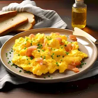 Leckere Rühreier auf einem Teller, ideal für ein herzhaftes Frühstück