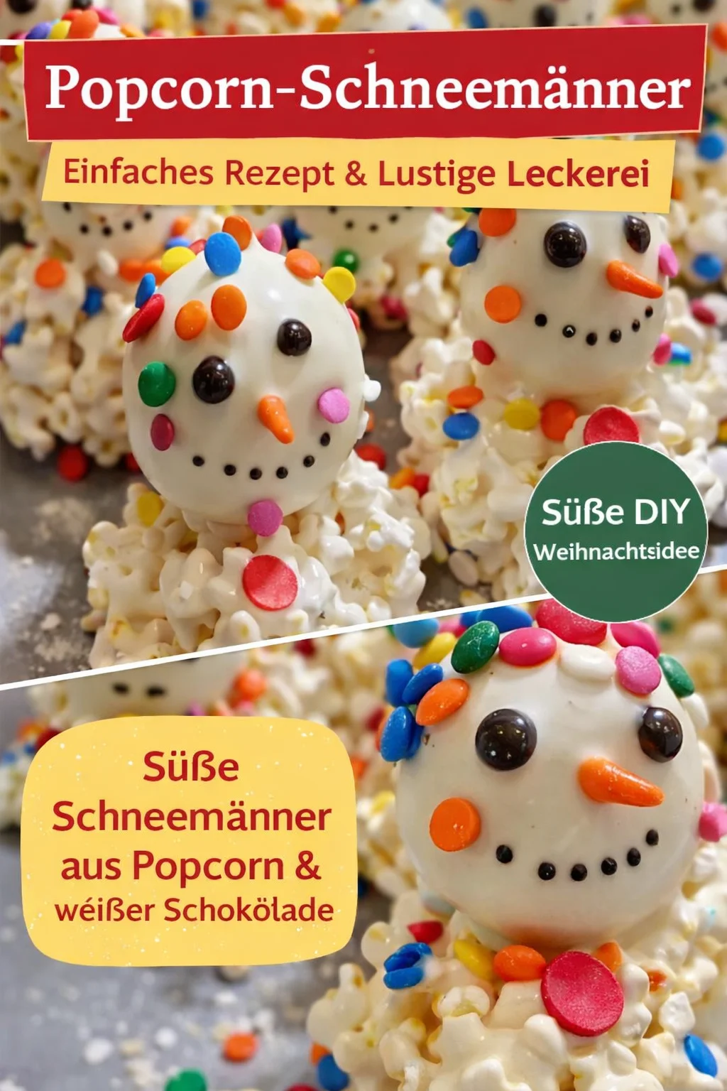 Einfaches Schneemann-Popcorn-Cluster Rezept für die Feiertage - Entdecke dieses super einfache Rezept für Schneemann-Popcorn-Cluster! Perfekt für deinen Weihnachtstisch und ein Hit bei Groß und Klein. Schau dir an, wie die süßen kleinen Häufchen deine Feiertage verzaubern. Kreiere jetzt deine eigenen Leckerbissen! Lass dir dieses einfache Rezept nicht entgehen! #PopcornRezept #Weihnachten #SnackIdeen