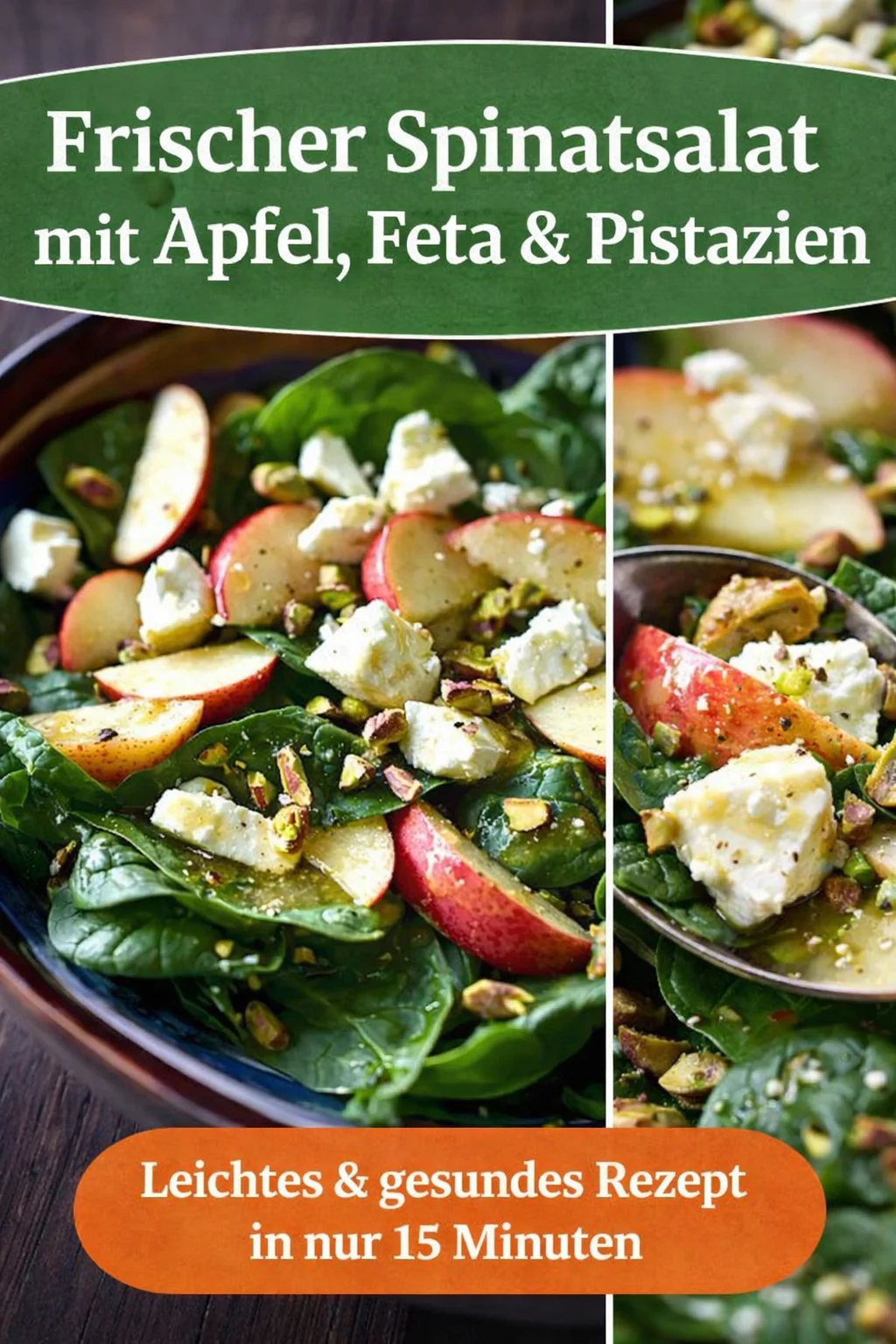 Frischer Apfelsalat mit Spinat und Honig-Senf-Dressing für jede Gelegenheit - Entdecke den perfekten Salat für leichtes Essen! Unser Apfelsalat mit frischem Spinat, cremigem Feta und einem unwiderstehlichen Honig-Senf-Zitronen-Dressing ist nicht nur einfach zuzubereiten, sondern bringt auch frischen Schwung auf deinen Tisch. Genieße die Kombination aus knackigen Äpfeln und herzhaften Pistazien! Probiere es aus und lass dich inspirieren. #GesundeRezepte #SalatLiebe #LeichteKüche