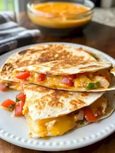 Leckere Frühstücks-Quesadillas mit Eiern und Gemüse auf einem Teller