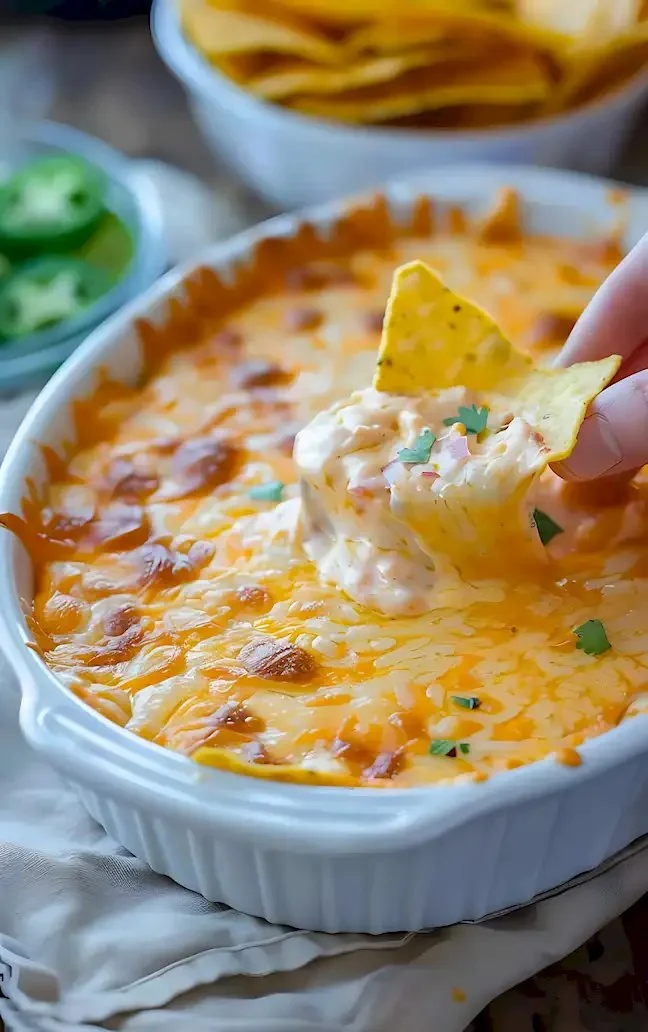 Gebackener mexikanischer Käse-Dip in einer Schüssel serviert.