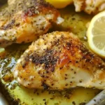 Zitronenpfeffer-Hähnchen auf einem Teller, perfekt gebacken und gewürzt.