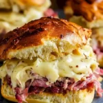 Gebratene Reuben-Slider auf einem Teller serviert