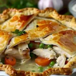 Hähnchentopf-Pie mit zartem Hähnchen und Gemüse im Teigmantel