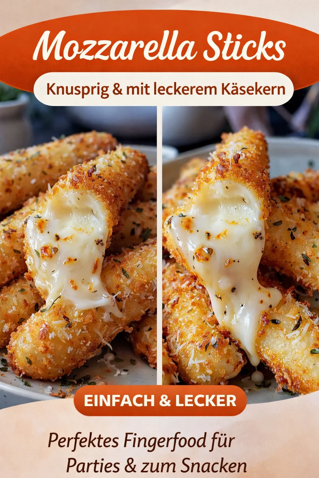 Knusprige Mozzarella Sticks für den perfekten Snack-Moment - Lust auf etwas Unglaubliches? Probier diese köstlichen, knusprigen Mozzarella Sticks! Der endlos ziehende Käse und die goldbraune Panade machen sie zum idealen Comfort Food. Hol dir das Rezept und erlebe den Genuss selbst! Ideal für Partys oder einen gemütlichen Abend zuhause. Lass den Käse schmelzen und deine Geschmacksknospen tanzen! #MozzarellaSticks #SnackIdee #ComfortFood